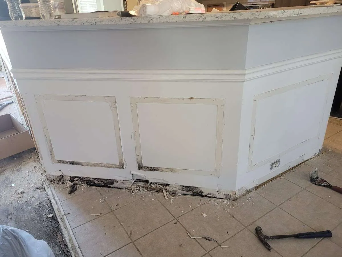 Water damage and mold on kitchen during Storm Damage Restoration in Rochester